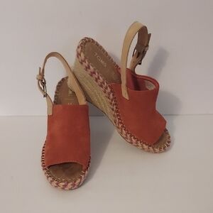 Toms Wedge Sandal Espadrille Monica Orange Suede Size 7